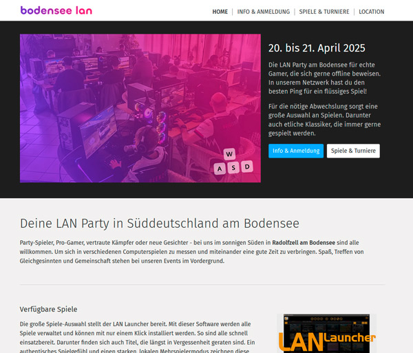 Website für Projekt LAN Party am Bodensee